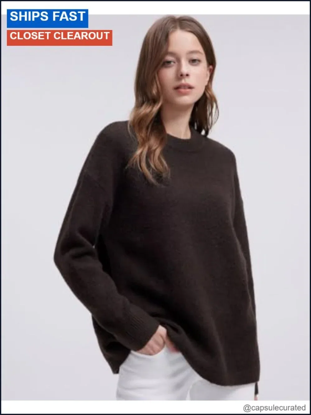 Women's Fuzzy Knit Oversized Crew Neck Long Sleeve Pullover Sweater